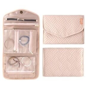 Weibin Pink Jewelry Travel Roll Bag Container Bracelet Rings Necklaces